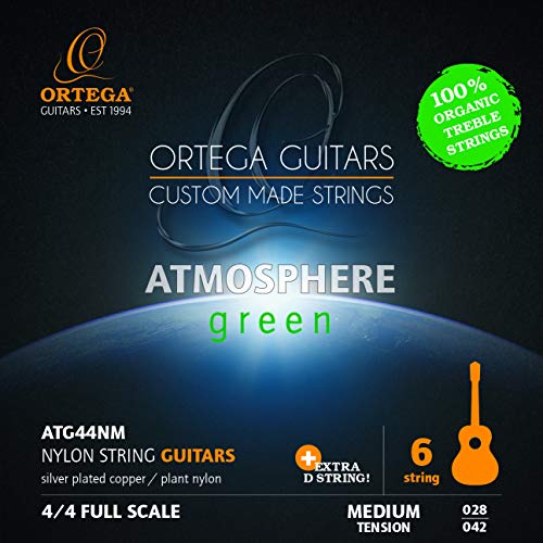 ORTEGA Atmosphere Green Series Gitarrensaiten Organic Nylon Treble - Medium + Extra D Saite (ATG44NM) von Ortega Guitars