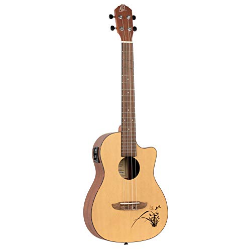 Ortega Guitars Bariton Ukulele elektro-akustisch - Bonfire Series - Fichtendecke mit lasergaviertem Motiv (RU5CE-BA) von Ortega Guitars