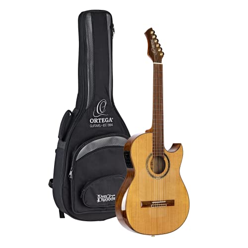 Ortega Guitars Ben Woods Signature Gitarre Reversed Headstock Nylon 6 String + Ben Woods Gigbag - Fishman-Ortega Guitars Clasica Blend System mit XLR Output (FLAMETAL-TWO) von Ortega Guitars