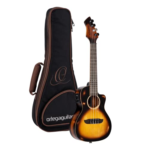 Ortega Guitars Distressed Suite Ukulele – The Private Room – Elektro-akustische Konzert Ukulele – Alaska Fichte, Mahagoni mit Distressed Tobacco Sunburst Finish – Inklusive Gigbag (DSSUITE-UKE) von Ortega Guitars