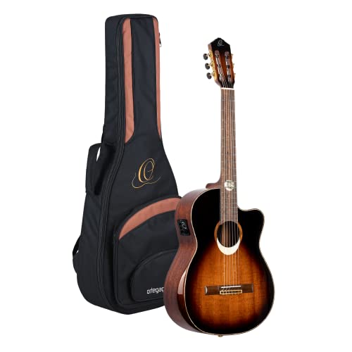 Ortega Guitars Eclipse Suite Konzertgitarre–The Private Room – 4/4 Slim Neck Gitarre mit Armrest – Elektro-akustisch mit Tonabnehmer–Mahagoni mit Eclipse Burst Finish–Inklusive Gigbag (ECLIPSESU.C/E) von Ortega Guitars