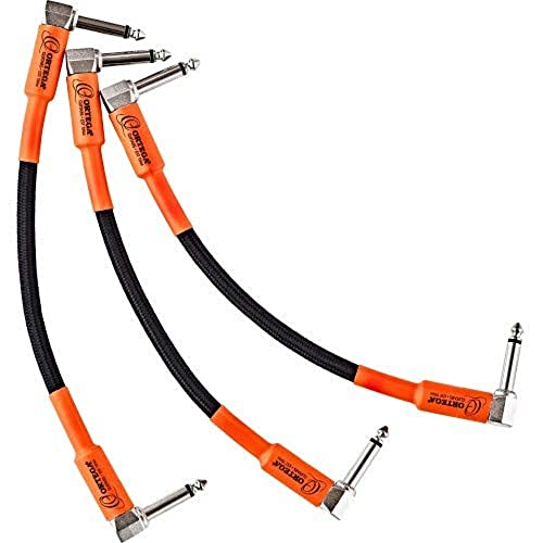 Ortega Guitars Economy Series Patchcable - 3 Stück Patch Kabel - Länge 18 cm - Gewinkelt - Mantel aus Kunststoff, Schwarz und Orange (OECPA3-06) von Ortega Guitars