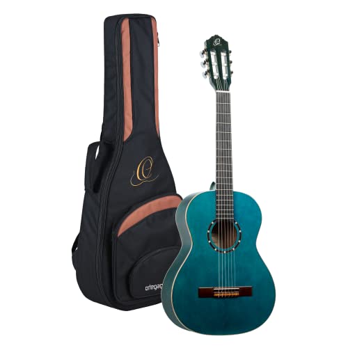 Ortega Guitars Family Series Konzertgitarre – ¾ Gitarre für Kinder – Fichte und Mahagoni mit Hochglanz Finish, Ocean Blue – Inklusive Gigbag (R121-3/4OC) von Ortega Guitars