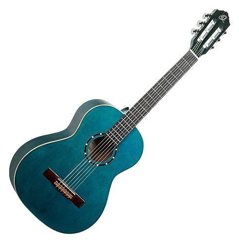 Ortega Guitars 3/4 Konzert Gitarre – Family Series – Inklusive Gig Bag – Fichte, Mahagoni, Blau (R121-3/4OC) von Ortega Guitars