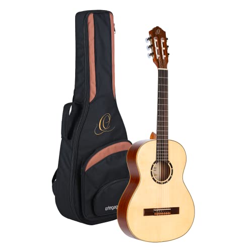 Ortega Guitars Family Series Konzertgitarre – ¾ Gitarre für Kinder – Mahagoni und Fichte mit Hochglanz Finish, Natur – Inklusive Gigbag (R121G-3/4) von Ortega Guitars