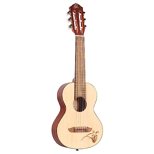 Ortega Guitars Guitarlele akustische Reisegitarre - Mini/Travel Series - 6 Saiten - Fichtendecke mit lasergaviertem Motiv (RGL5) von Ortega Guitars