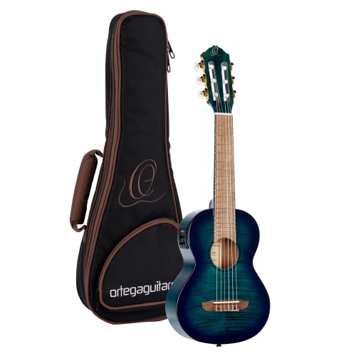 Ortega Guitars Guitarlele elektro-akustische Reisegitarre - Mini/Travel Series - 6 Saiten - inklusive Gigbag - flamed mahogany (RGLE18BLF) von Ortega Guitars