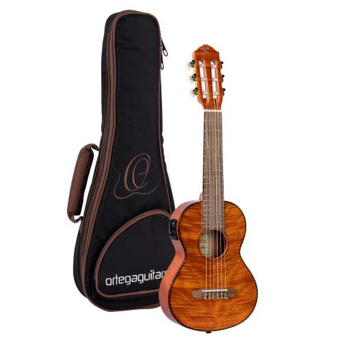 Ortega Guitars Guitarlele elektro-akustische Reisegitarre - Mini/Travel Series - 6 Saiten - inklusive Gigbag - flamed mahogany (RGLE18FMH) von Ortega Guitars