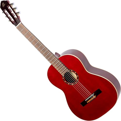 Ortega Guitars Konzert Gitarre Linkshänder – 4/4 – Family Series – Inklusive Gig Bag – Fichte, Mahagoni, Rot (R121LWR) von Ortega Guitars