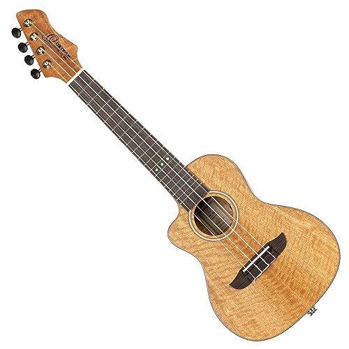 Ortega Guitars Konzert Ukulele Linkshänder – Elektro-Akustisch – Horizon Series – Inklusive Gigbag – Mango, Natur (RUMG-CE-L) von Ortega Guitars