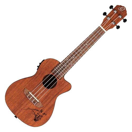 Ortega Guitars Konzert Ukulele elektro-akustisch - Bonfire Series - Sapeledecke mit lasergaviertem Motiv (RU5MM-CE) von Ortega Guitars