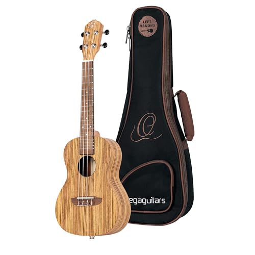 Ortega Guitars Konzert Ukulele Linkshänder – Elektro-Akustisch – Timber Series – Inklusive Gigbag – Zebrano, Natur (RFU11ZE-L) von Ortega Guitars