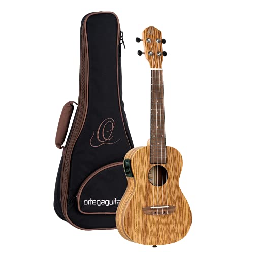 Ortega Guitars Konzert Ukulele Elektro-Akustisch – Timber Series – Inklusive Gigbag – Zebrano, Natur (RFU11ZE) von Ortega Guitars