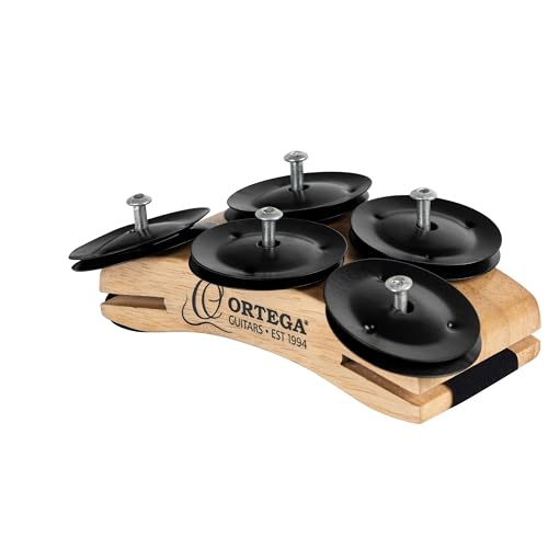 Ortega Guitars Percussion Foot Tambourine - Fußtamburin mit Edelstahl Schellen - Siam Eiche, Natur (OSSFT-NT) von Ortega Guitars