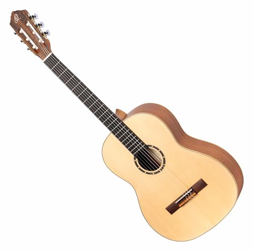 Ortega Guitars Konzert Gitarre Linkshänder – 4/4, Slim Neck – Family Series – Inklusive Gig Bag – Fichte, Mahagoni, Natur (R121SN-L) von Ortega Guitars