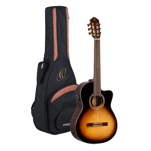 Ortega Guitars Slim Neck Konzertgitarre Performer Series Elektro-akustische 4/4 Gitarre, Tobacco Sunburst Inklusive Gigbag (RCE158SN-TSB) von Ortega Guitars