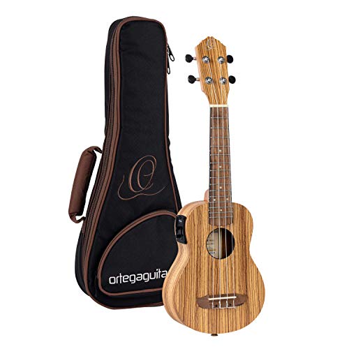 Ortega Guitars Sopran Ukulele elektro-akustisch - Timber Series - inklusive Deluxe Gigbag - Zebrano/ Mahagoni (RFU10ZE) von Ortega Guitars
