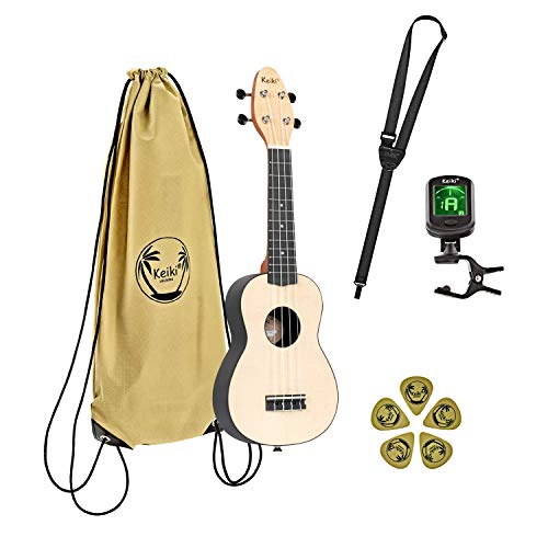 Ortega Guitars Sopran Ukulele natur - Keiki K2 - Starterkit inklusive Tuner, Gurt, 5 Medium Plektren & Kordelzugtasche - Ahornholz (K2-MAP) von Ortega Guitars