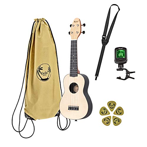 Ortega Guitars Sopran Ukulele Linkshänder – Akustisch – Keiki K2 Series – Inklusive Zubehör – Ahorn, ABS, Natur (K2-MAP-L) von Ortega Guitars