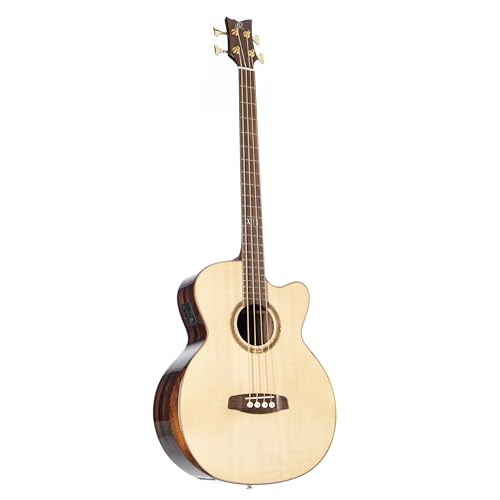 Ortega Guitars Bass Elektro-Akustisch 4-Saitig – Medium Scale, mit Cutaway, Armrest – The Private Room Series – Massive Alaska Fichte / Gestreiftes Ebenholz, Hochglanz Natur (STRIPEDSU.ACB) von Ortega Guitars