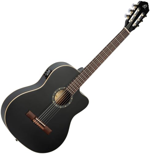 Ortega Guitars Konzert Gitarre Elektro-Akustisch – 4/4, Slim Neck – Family Series – Inklusive Gig Bag – Fichte, Mahagoni, Schwarz (RCE125SN-SBK) von Ortega Guitars