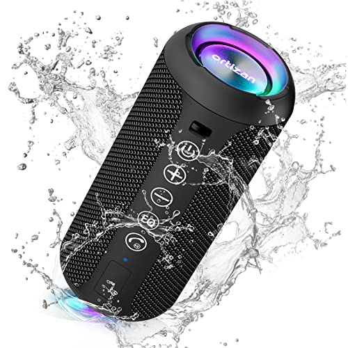 Ortizan Bluetooth Lautsprecher mit Buntem LED-Licht, Tragbarer Mini Bluetooth Box mit Freisprechfunktion, IPX7 Wasserschutz und 360° Surround Sound, Kabelloser, Musikbox mit AUX, TF von Ortizan