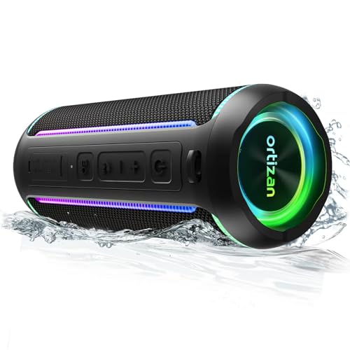 Ortizan Bluetooth Lautsprecher mit Licht, Bluetooth Box Tragbarer Musikbox mit IPX7 Wasserschutz, 40W Dualen Bass-Treibern, 30H Akku, 3 Licht/EQ Modi, Bluetooth 5.3 Outdoor Lautsprecher für iPhone von Ortizan