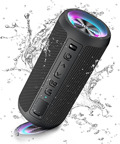 Ortizan Bluetooth Lautsprecher mit Licht, Musikbox Tragbarer Bluetooth Box mit IPX7 wasserdicht, Dualen Bass-Treibern, 30h Akku, Freisprechfunktion für Phone, Draußen, Beidhändig Schwarz von Ortizan