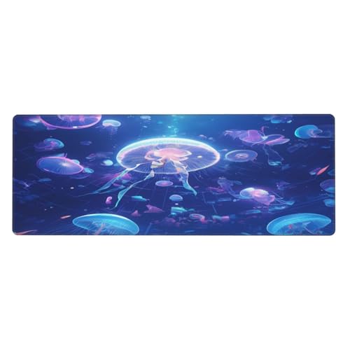 Ortydoxa Großes Mauspad mit Unterwasserquallen für 80 x 30 cm, Gaming-Mauspad, wasserdichte Tastatur und Mauspad, glatte Oberfläche, Schreibtischunterlage mit rutschfester Gummiunterseite, für Büro von Ortydoxa