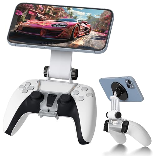 NEWZEROL Magnetic Handyhalterung kompatibel für PS5 Dualsense Controller, Einstellbare Mag-Safe Halterung Zubehör für iPhone und Android Phones Remote Stream Gaming (Nicht Controller)-Schwarz von NEWZEROL