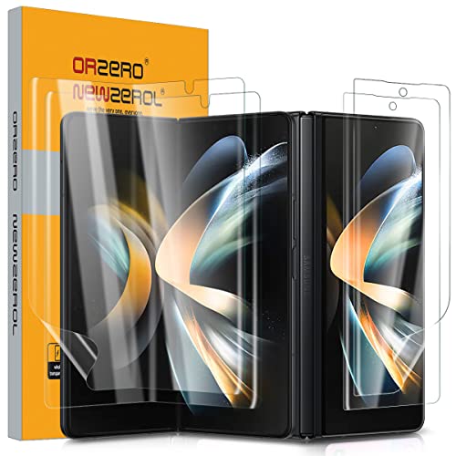 Orzero NEWZEROL 4 Stück Displayschutzfolie kompatibel für Samsung Galaxy Z Fold 4 5G, 2 Stück innere Displayschutzfolie + 2 Stück äußere Displayschutzfolie, TPU-Schutzfolie, Kratzfest, blasenfrei von Orzero