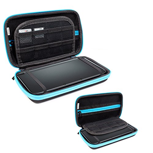 Orzly 3DSXL Case, Aufbewahrungstasche für 3DS XL oder New 3DS XL - Hartschalen Schutzhülle für das Original Modell 3DS XL oder das Nue Nintendo 3DS XL Konsole & Accesoires - BLAU auf Schwarz von Orzly