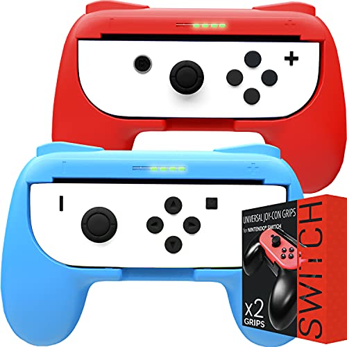 Orzly Grips kompatibel mit Nintendo Switch Joy-Con für Extra Komfort - Doppelpack (1x Rot & 1x Blau) – Universeller Griff für die Verwendung mit den Nintendo Switch Joy-Cons von Orzly