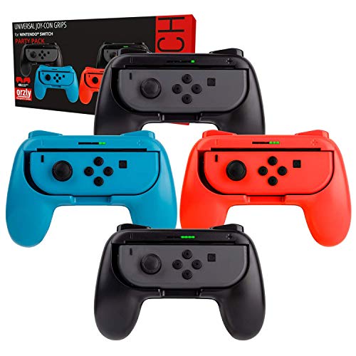 Orzly Switch Controller Griffe (Party Pack der 4X Grips fur Multiplayer Spiele, Super Smash Bros Switch Kompatible, für Nintendo Switch JoyCon Controllers) Vier Griffen (1x Rot, 1x Blau, 2X Schwarz) von Orzly