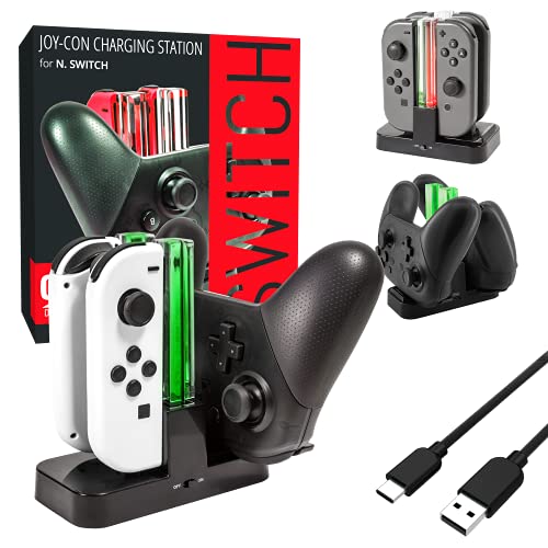 Orzly Switch Pro Controller Dock, Docking Station [with Individual Charge LED Indicator Lights & USB TypeC Cable] for Charging up to Four Nintendo Switch Joy-Cons (or 1 Pro Controler with 2 JoyCons) von Orzly