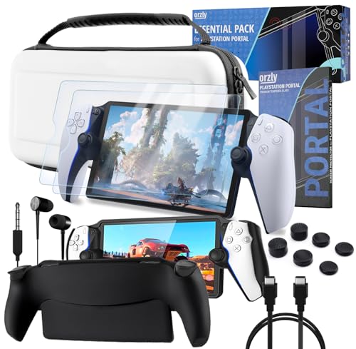 Zubehörpaket für PlayStation Portal, Hülle und Displayschutz, Kopfhörer, Griffhülle, Ladekabel, Daumengriff und mehr für verbessertes Remote-Gameplay, Weiß – Geschenkbox-Edition von Orzly