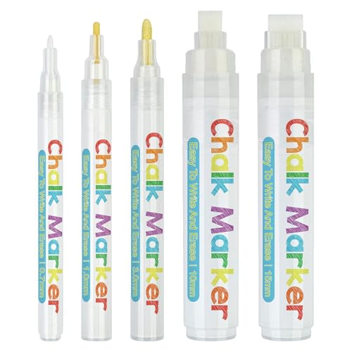 Oseczmut Flüssigkreidestifte, Kreidemarker Weiß Kreidemarker Kreidemarker für Tafel 5 Stück Radierbare Stifte für Kreidetafel, Kreidetafel, Autofenster, Bistro, Glas von Oseczmut