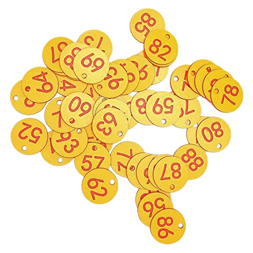 Oshhni 100 nummerierte -Anhänger Gepäck-Anhänger Nummer 1 Nummern-Anhänger für Supermarkt, Lager, Schlafsaal, Hauptpunkt, Key, Schließfach, gelb + rotes Wort von Oshhni