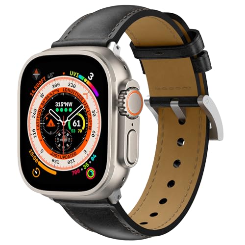 Osinaga Lederarmband Kompatibel für Apple Watch Ultra 49mm 45mm 44mm 42mm, Echtes Leder Retro Vintage Armband Kompatibel mit iWatch Series 9 8 7 6 5 4 3 2 1 SE Ultra/Ultra 2 von Osinaga