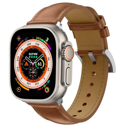 Osinaga Lederarmband Kompatibel für Apple Watch Ultra 49mm 45mm 44mm 42mm, Echtes Leder Retro Vintage Armband Kompatibel mit iWatch Series 9 8 7 6 5 4 3 2 1 SE Ultra/Ultra 2 von Osinaga