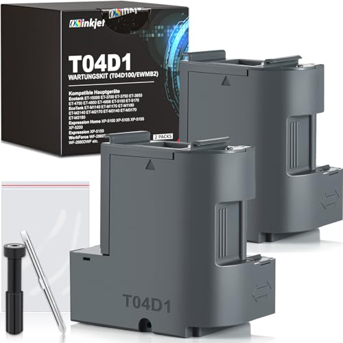 Osinkjet T04D1/T04D100 Wartungsbox Kompatibel für Epson ET-4750 ET-4850 ET-3750 ET-15000 ET-3700 ET-4856 ET-5150 ET-5170 Drucker, Wartungskasten T04D1/T04D100 C13T04D100 Resttintenbehälter, 2 st von Osinkjet