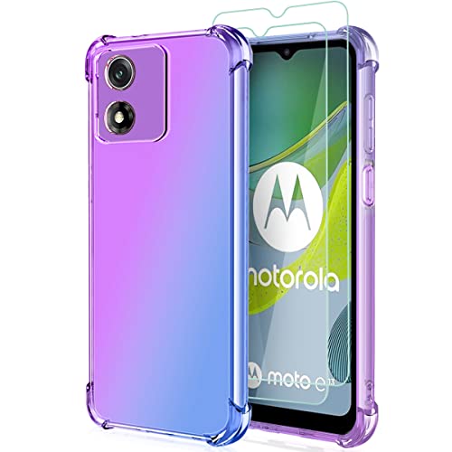 Osophter Schutzhülle für Motorola Moto E13 mit 2 Displayschutzfolien, zwei Farbverlauf, verstärkte Ecken, TPU, stoßabsorbierend, flexibel, Handyhülle für Moto E13 (Violettblau) von Osophter
