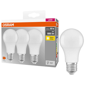 3 OSRAM LED-Lampen Base CLASSIC A60 Multipack E27 8,5 W matt von Osram