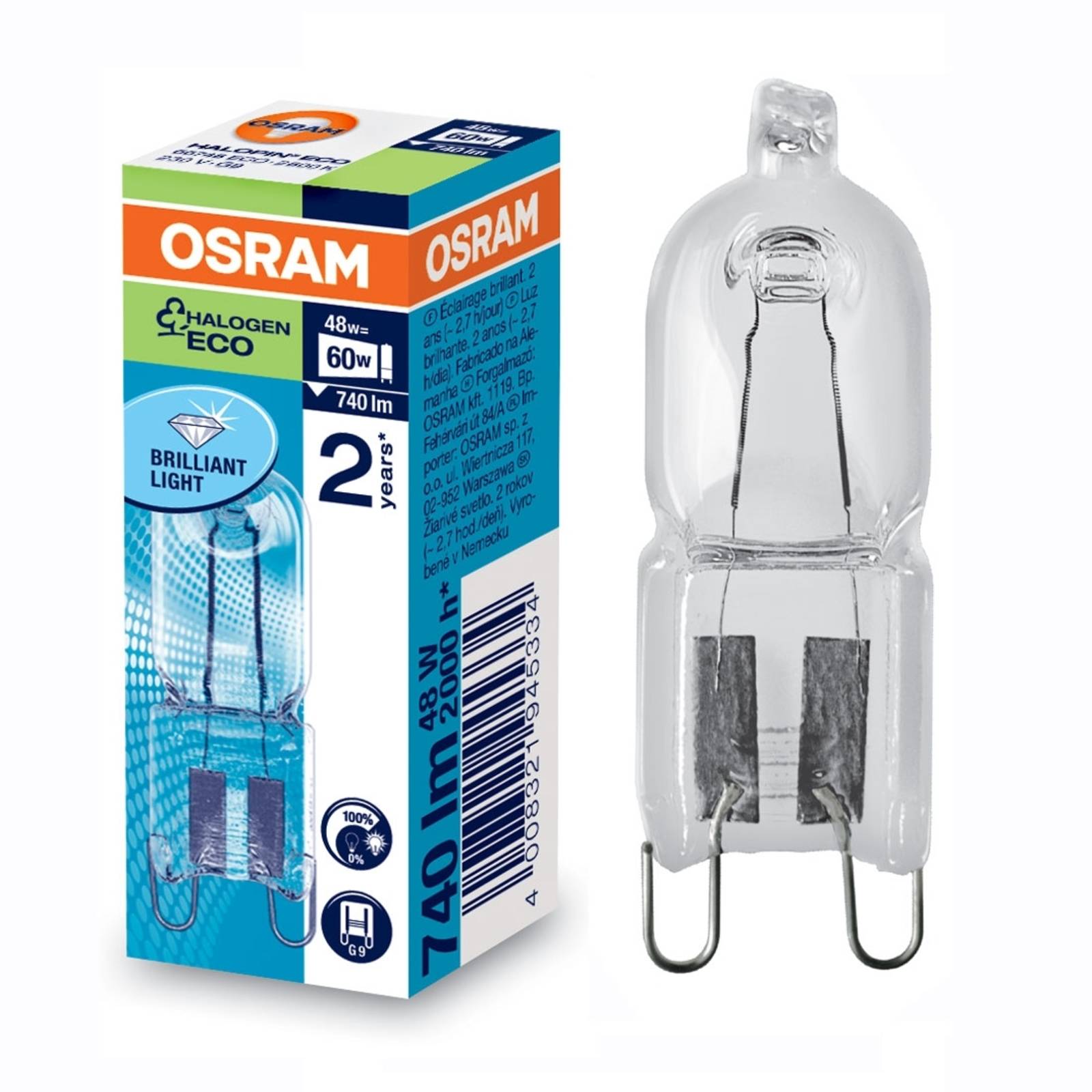 Halogen-Stiftlampe Halopin G9 20W klar 2.000 h von Osram