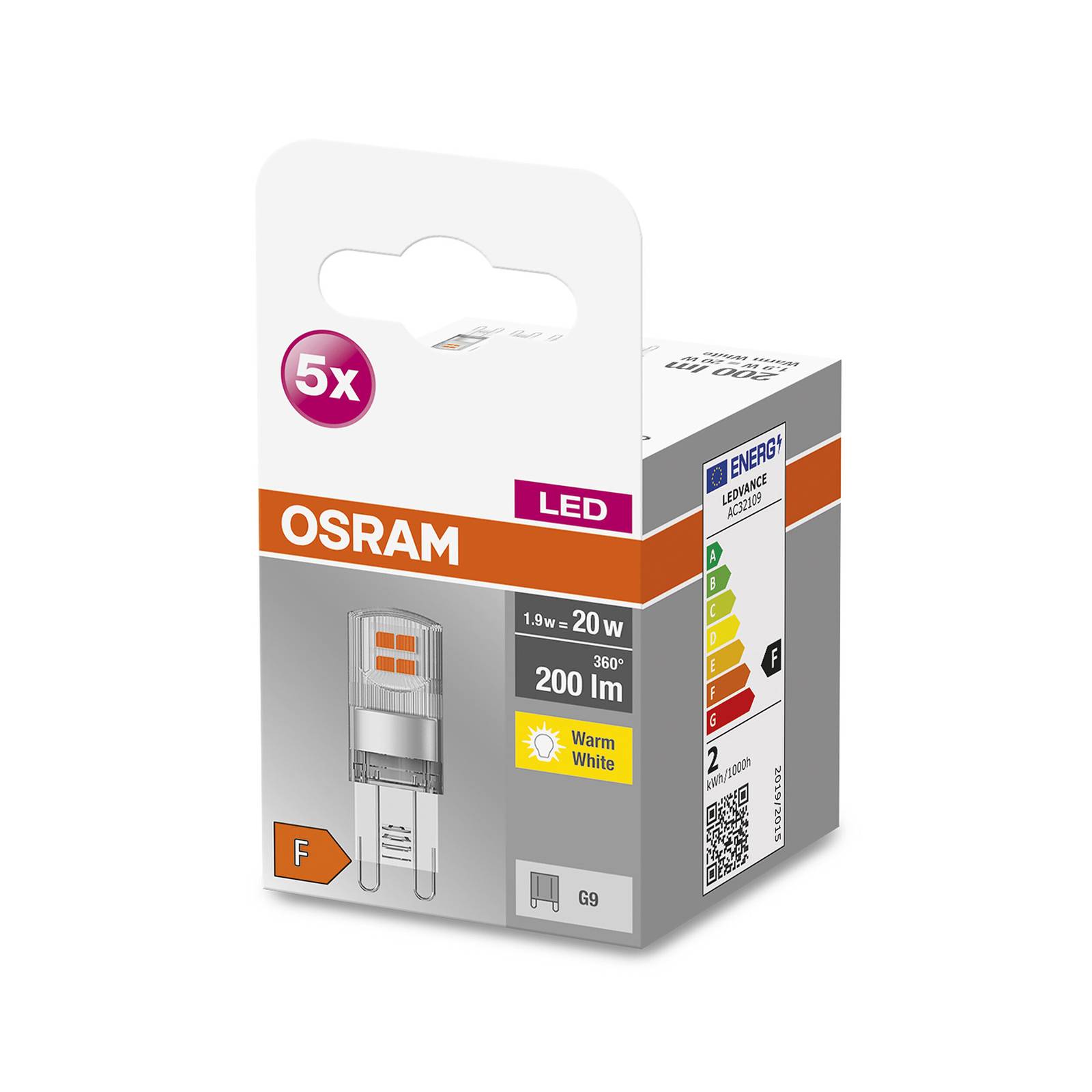 OSRAM Base PIN LED-Stiftsockel G9 1,9W 2.700K 5er von Osram