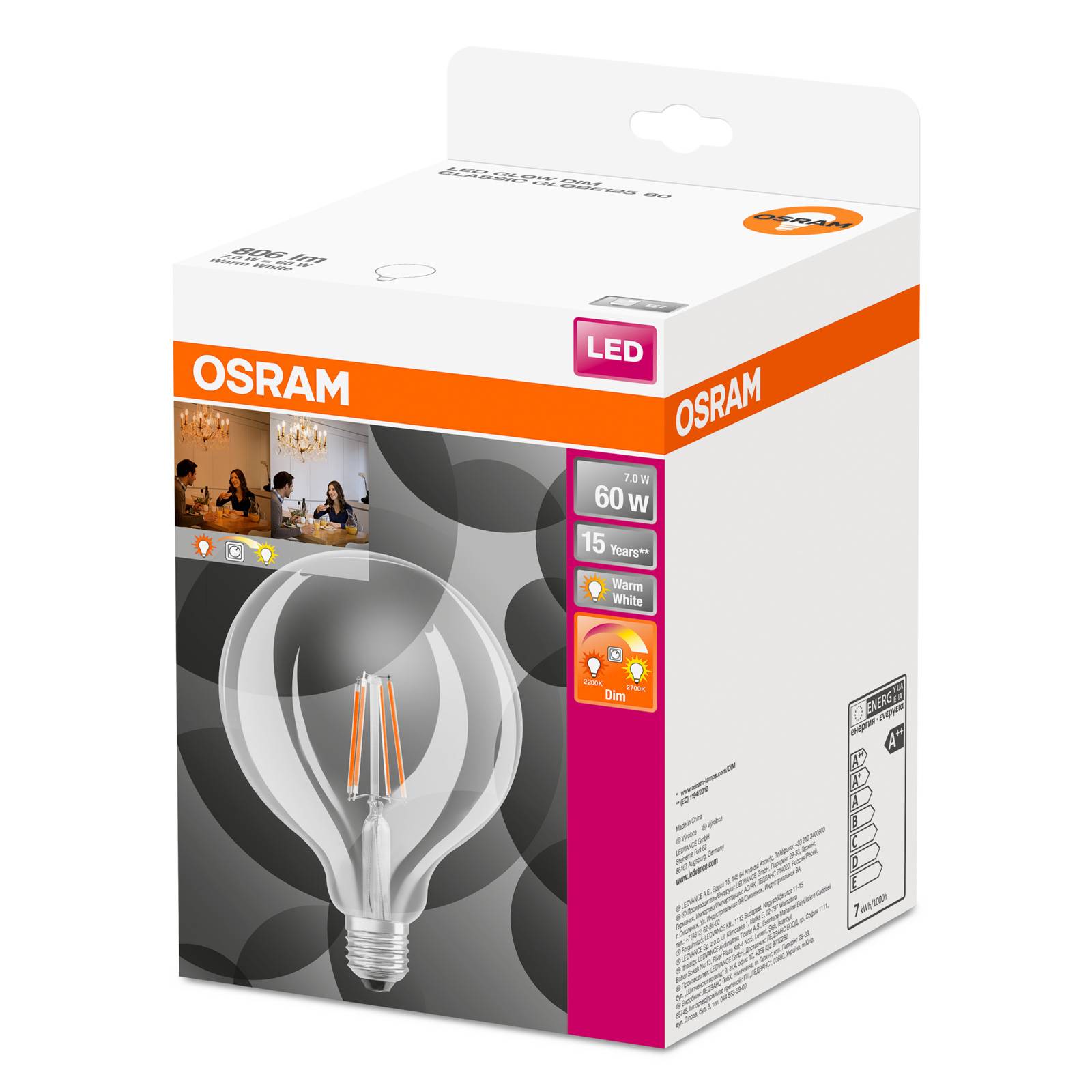 OSRAM LED-Globelampe E27 7W G125 827 Glow dim von Osram