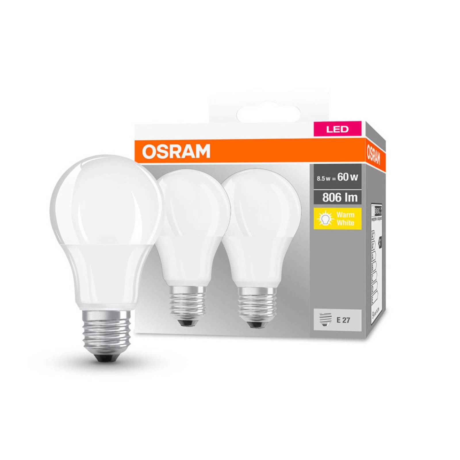 OSRAM LED-Lampe Classic E27 8,5W 2.700K 806lm 2er von Osram