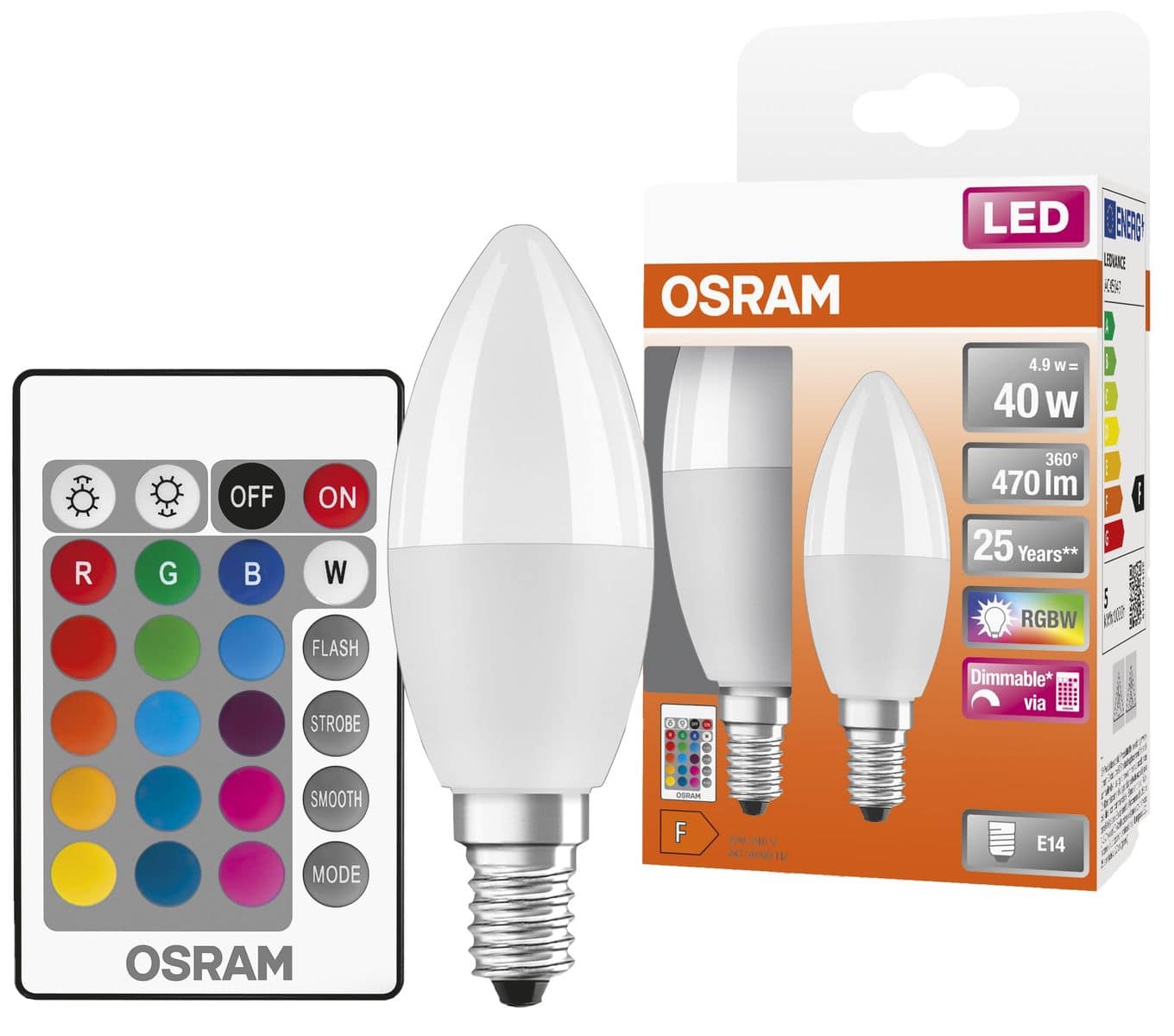 OSRAM LED-Lampe Superstar Classic, B40, E14, EEK: F, 4,9 W, 470 lm, 2700 K, RGBW, 2 Stück von Osram