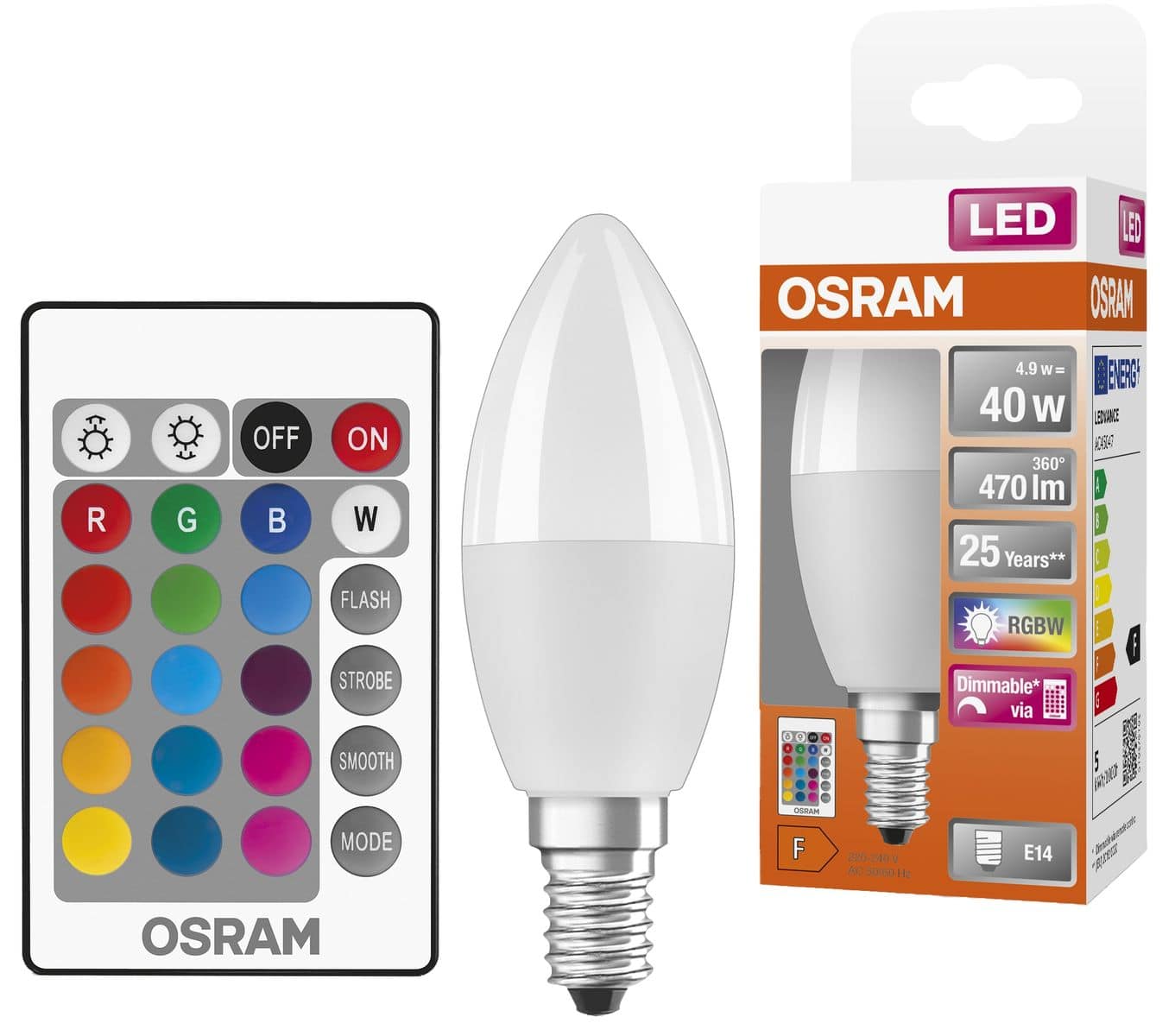 OSRAM LED-Lampe Superstar Classic, B40, E14, EEK: F, 4,9 W, 470 lm, 2700 K, RGBW von Osram