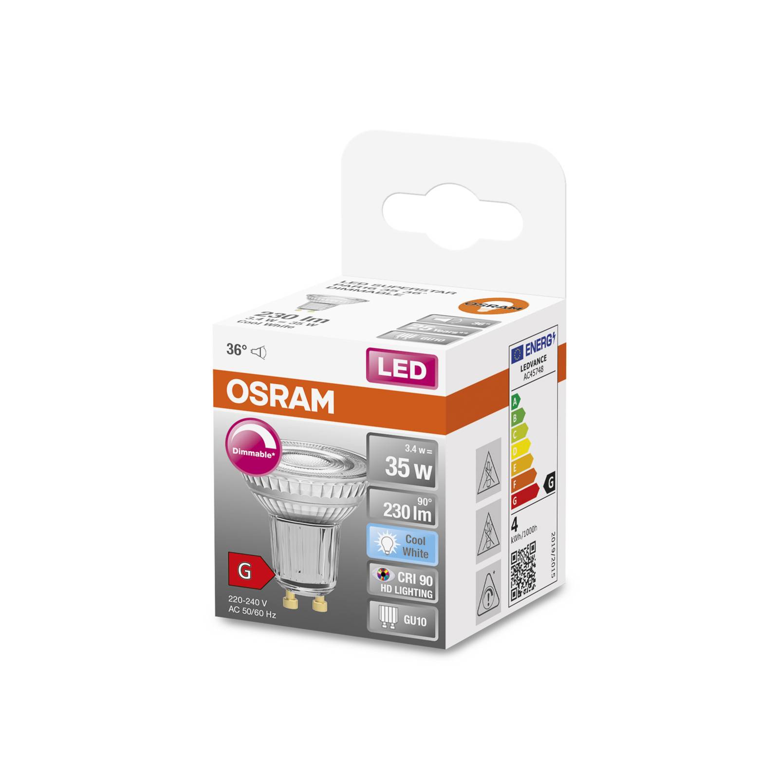 OSRAM LED-Reflektor GU10 3,4W 940 36° 230lm dim von Osram